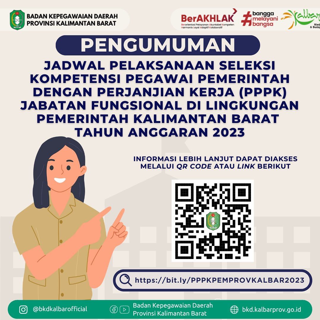 Pengumuman Jadwal Pelaksanaan Seleksi Kompetensi Pegawai Pemerintah dengan Perjanjian Kerja (PPPK) Jabatan Fungsional di Lingkungan Pemerintah Provinsi Kalimantan Barat Tahun Anggaran 2023